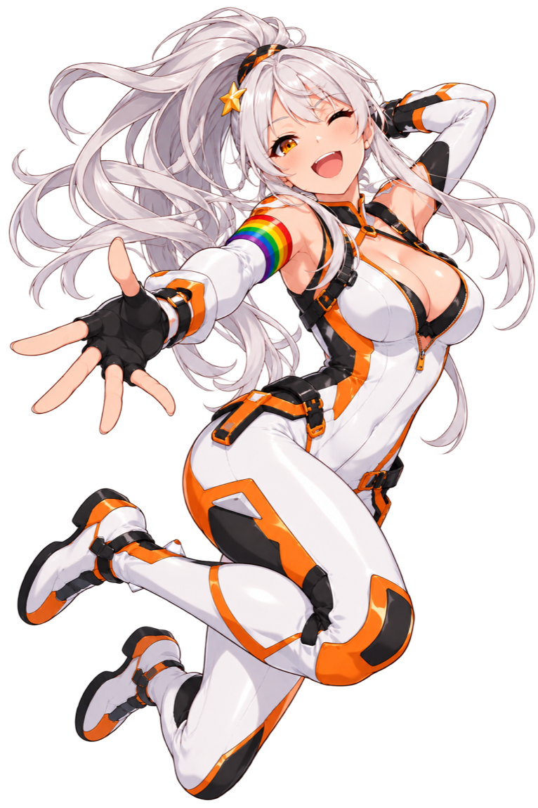 SXSI-chan, the silver-haired mascot, winking